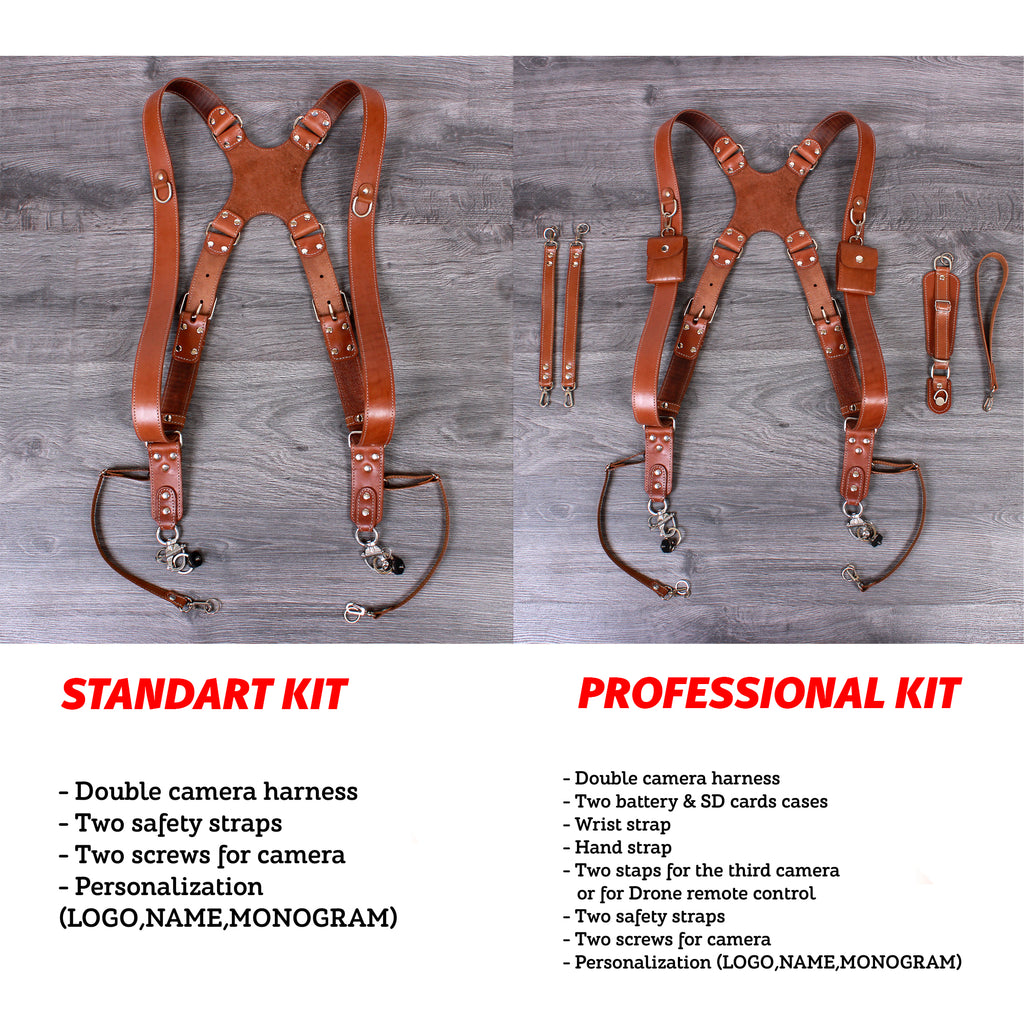 Handcrafted Dual Camera Leather Harness with Custom Personalization