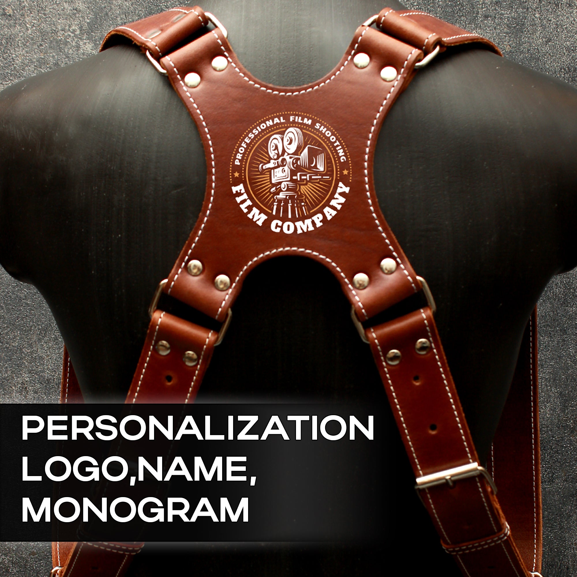 Handcrafted Dual Camera Leather Harness with Custom Personalization