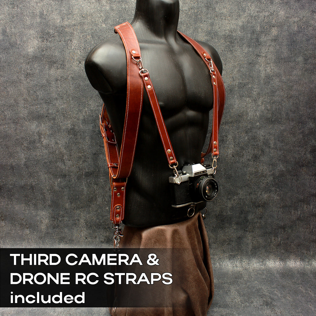 Handcrafted Dual Camera Leather Harness with Custom Personalization