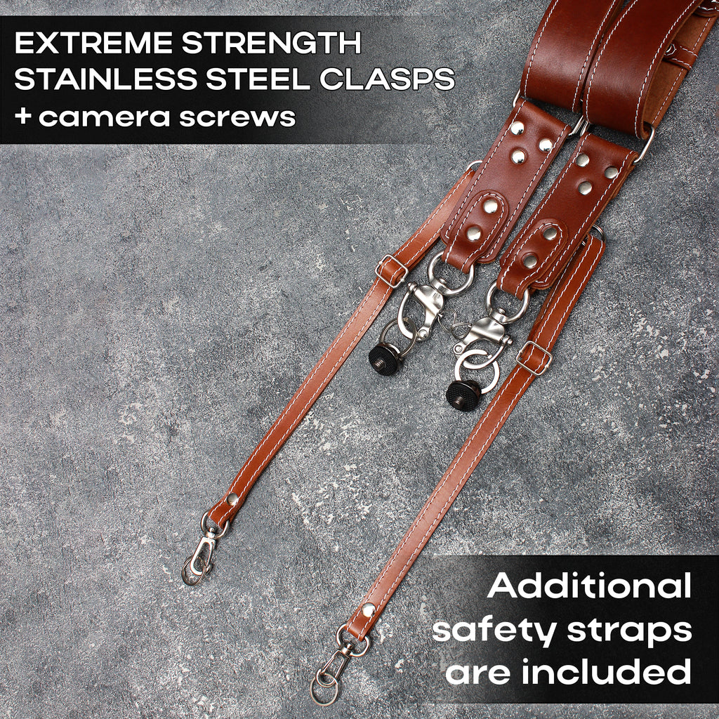 Handcrafted Dual Camera Leather Harness with Custom Personalization